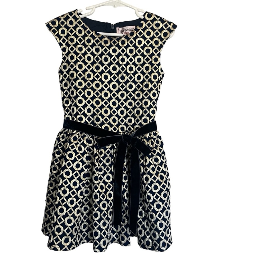 Halabaloo Navy and Gold Jacquard Dress Size 4